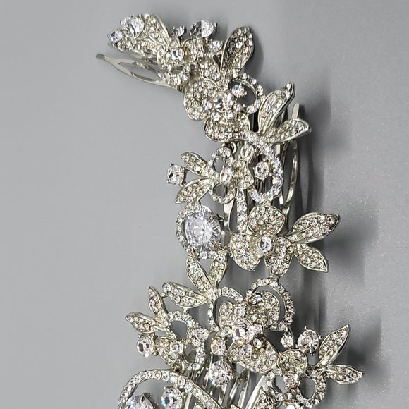 Long Silver Bridal Hair Comb with Crystals main image 4